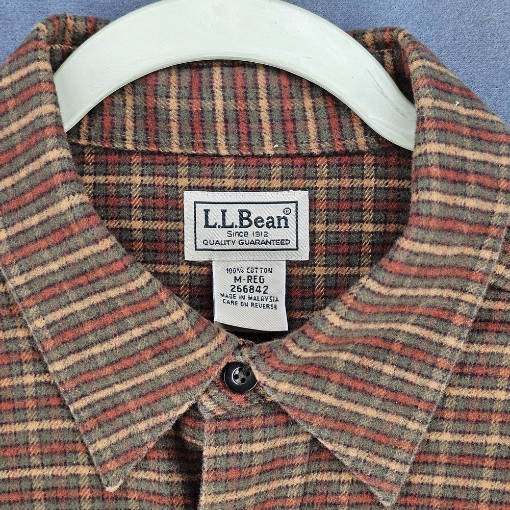 LL Bean Shirt Mens Medium Brown Plaid Flannel Button Down Long Sleeve 266842 - Picture 3 of 8
